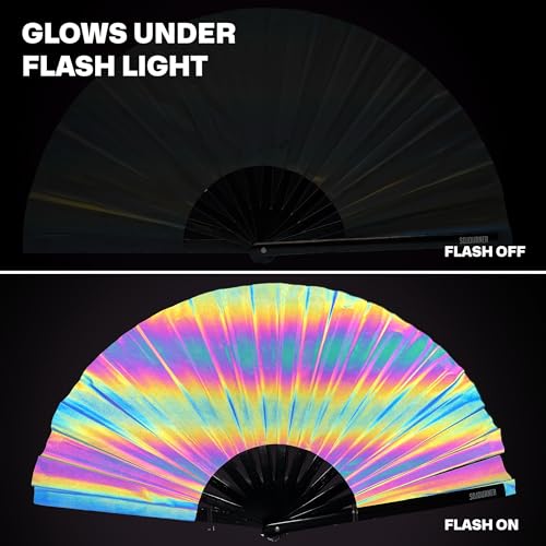 SoJourner Folding Rave Fan, Reflective - color: Reflective Rainbow