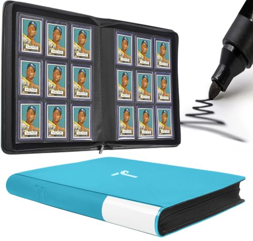 Top Loader Binder 9 Pocket, Holds 360+ Cards in 3" x 4" Toploaders, Ringless 20 Double-Sided Sleeves, Side-Loading, Spine Label with Maker Pen Toploader Binder for TCG, MTG, Sports Cards - color: Turquoise, size: 9-Pocket, Holds 360 Cards