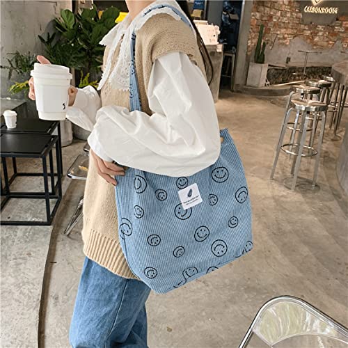 JARKJARD Corduroy Aesthetic Cute Tote Shoulder Bag for Teen Girls School - color: Blue