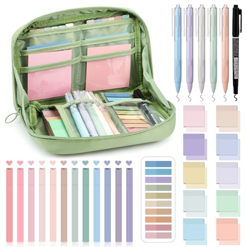 Jutom 39 Pcs Aesthetic Book Annotation Kit,Green,Kawaii Style - color: Green, style: Kawaii Style