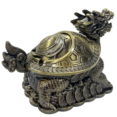 Briskfeel Feng Shui Dragon Turtle Multi Functional Metal Statue Wealth Prosperity Sculpture for Living Room Office Desk Feng Shui Art Best Housewarming Congratulatory GIF (D2 Brass) - color: D2 Brass