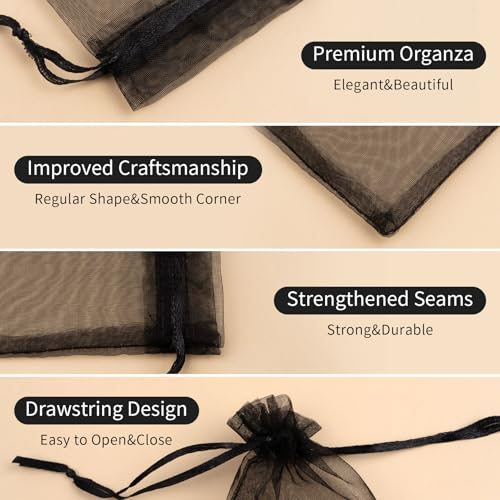 50PCS Black Organza Bags 3x4, Small Gift Bags Mesh Bag Drawstring Gift Pouches Baggies for Jewelry Candy Sachet Treats Halloween Party Favors, Mini Gifts Wrapping Supplies - color: Black