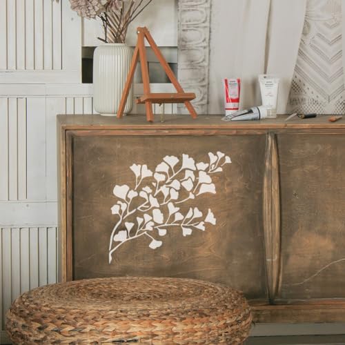 FINGERINSPIRE Ginkgo Tree Branches Stencil 11.8x11.8" Ginkgo Leaf Large Stencils Gingkgo Leaves Drawing Stencils Reusable Autumn Plants Painting Templates for Fabric Tiles Floor Furniture Wood