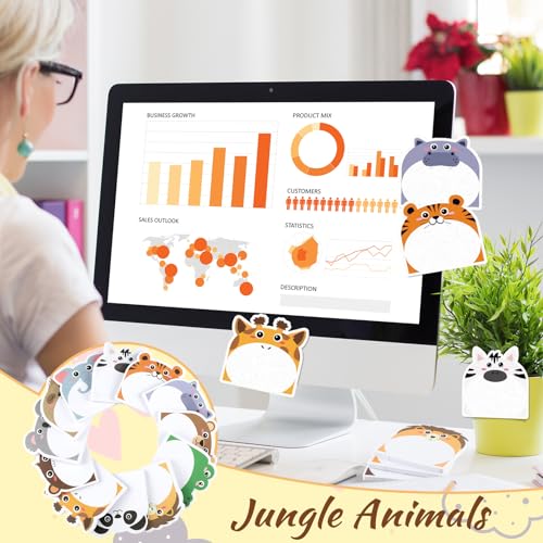 Yinder 24 Pads Safari Animal Sticky Notes Fun Kawaii Memo Self Stick - color: Multicolor, size: Lovely Animals