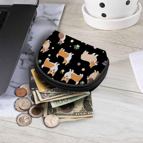 IBILIU Small Coin Purse Corgi Dog Paw Cute Cartoon Puppy Black Mini Wallet Coin Pouch Change Purse For Women Men - color: Coinp-001