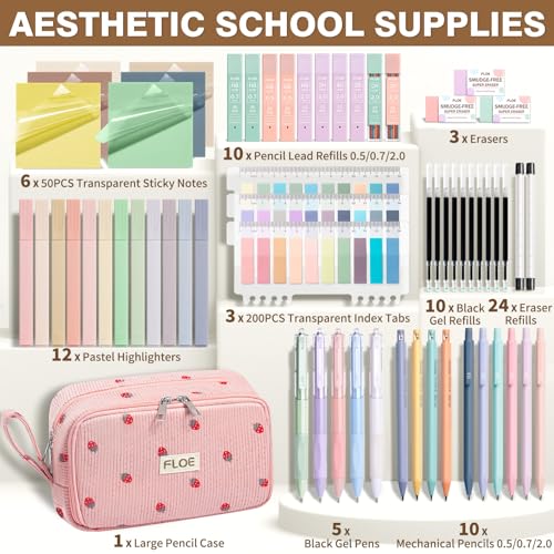 62PCS Aesthetic School Supplies Cute Back to School Supplies Stationary Set - color: Pink Strawberry