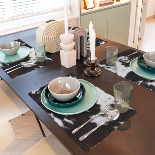Cow Print Western Placemats Washable Table Placemat Set of 4 - color: Brown Black White, size: Set of 4