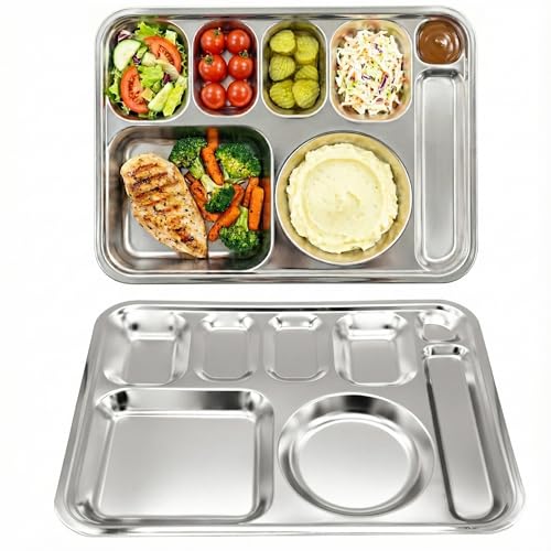 Korean Stainless Steel XL Divided Plates with Cutlery Slot for Adults 2Pack - size: 8 Compartments