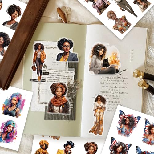 Bomichi Black Girl Sticker Book, 40 Sheets 283 Pcs Journaling Scrapbooking Stickers for Journaling Scrapbooking Bullet Journals Planners Letter Card Making Collage Art Crafts Water Bottle - color: Black Girl Stickers-1