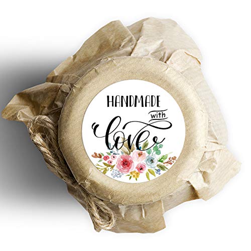Floral Handmade Stickers, 1.4 Inch Round, 500 Labels per Roll (1 Roll), Adhesive Labels