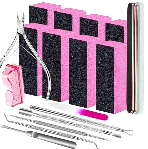 FANDAMEI Nail Buffers and Files, Nail Care Kit, Nail Cuticle Tools Set, Manicure Tools, Finger Nail File, Nail Buffer Block, Cuticle Nippers, Ingrown Toenail Tools - color: Pink