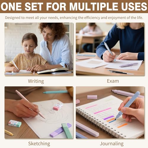 62PCS Aesthetic Back to School Supplies w/ Cute Pencil Case Stationary Set - color: Beige