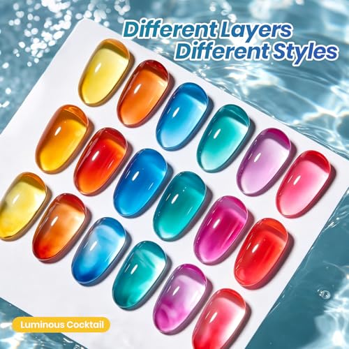 Beetles Jelly Gel Nail Polish Set, Luminous Cocktail 6 Colors Fall Gel - color: A - Sheer | Luminous Cocktail