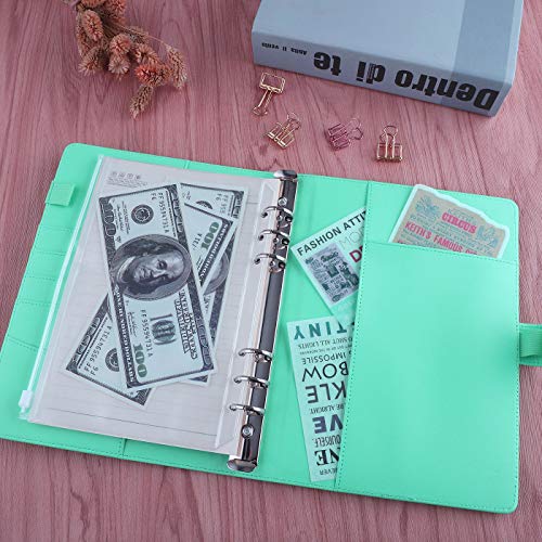 Antner A5 Notebook Binder 6 Ring Refillable Budget Planner Cover for Cash Organizer, PU Leather Loose Leaf Photocard Holder Aesthetic Binder with Magnetic Buckle for A5 Planner Inserts, Light Green - color: Light Green