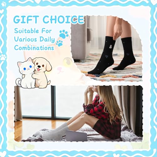 5 Pairs Women Embroidered Cotton Dachshund Socks Bow Cat
