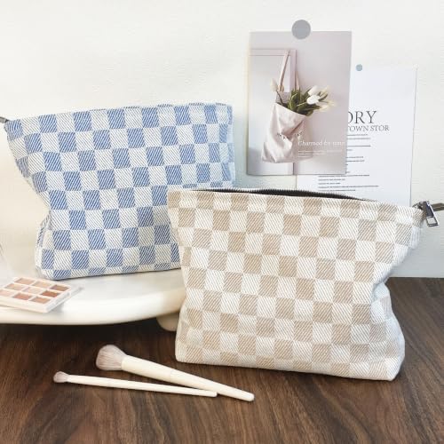 STARDW Checkered Makeup Bag Cosmetic Travel Bag, Toiletry Bag for Women - color: Checkerboard Blue