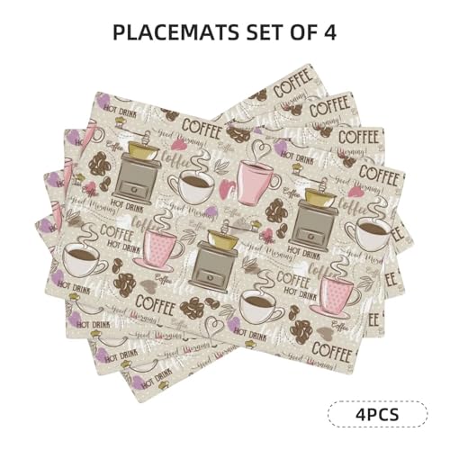 Rustic Coffee Print Placemats Washable Table Placemat Set of 4 - color: Light Gray, size: Set of 4