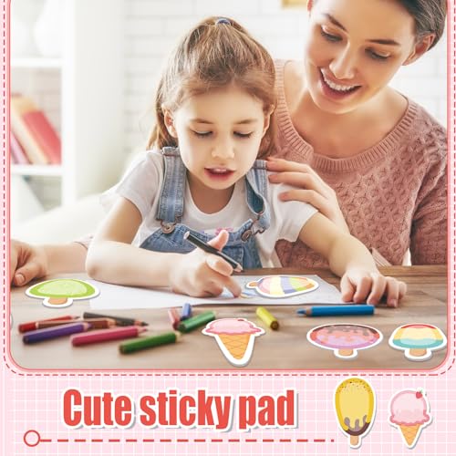 Yinder 24 Pads Ice Cream Sticky Notes Cute Kawaii Cartoon Self Adhesive - color: Multicolor, size: Ice Cream
