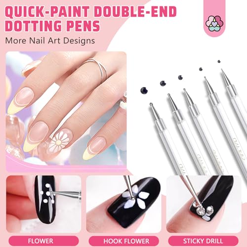 SAVILAND Quick-Paint Dotting Tools Nail Art Pen: 5PCS Multi-Size Nail Art Tools Double Ended Nail Design Kit for Dot Drawing Home Salon, Pattern Tracing Pen, Ball Embossing Pen for Transfer Paper - color: C-Black