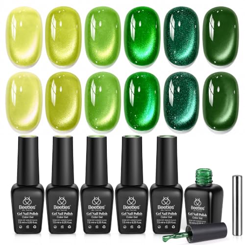 Beetles Green Spirit Cat Eye Gel Nail Polish Set, 6 Colors Glitter Green - color: A - Cat Eye | Green Spirit