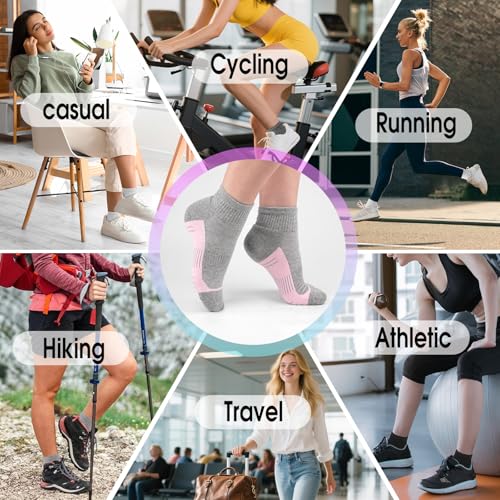 cuangya Women Athletic Ankle Cushioned Running Socks 6-Pairs - color: 5 Pairs Gray Socks, size: 5-8