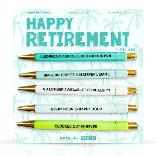 Moonlight Makers Ballpoint Pens Black Ink, Set of 5, Happy Retirement, Desk - color: Happy Retirement
