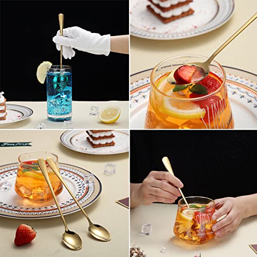 Premium Gold Stainless Steel Coffee & Tea Spoons - Set of 8 (Long Handle, Ice Cream, Cocktail) - color: 3. Gold-8 Piece
