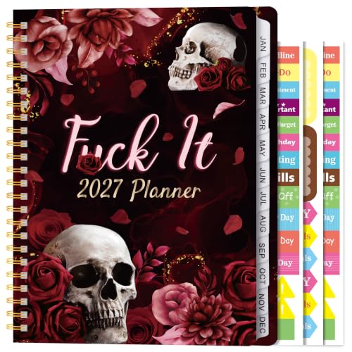 Xqumoi 2027 A5 Planner Funny Skull Fuck It Weekly and Monthly Planner Gift - color: Rose Skull 2027, size: A5