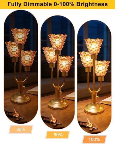 Lightdot Mid Century Modern Gold Glass Table Lamp Dimmable 3 Bulbs Included - color: 02-Gold-Amber-Shell