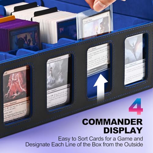 UAONO 4-Row 3000+ Trading Card Storage Box with Commander Display - color: Black&Blue, size: 4-row