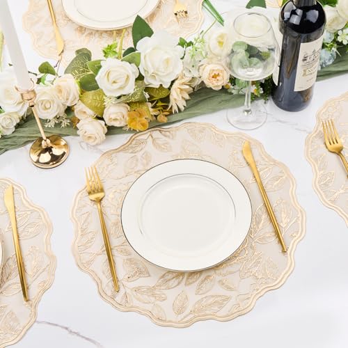 15'' Round Placemats Gold Rose Table Mats Set of 6 - color: Gold Rose