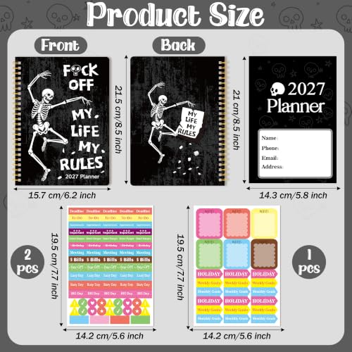 Xqumoi 2027 A5 Planner Funny Skeleton Swear Weekly and Monthly Planner Gift - color: Rules Skeleton 2027, size: A5