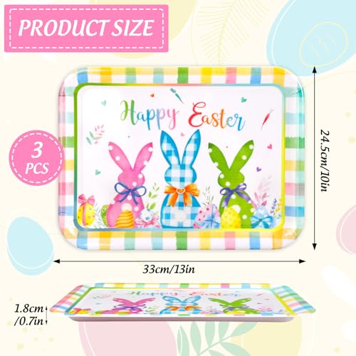 JarThenaAMCS 3Pcs Easter Serving Trays Reusable Serving Dishes Watercolor Pastel Plaid Rabbit Egg Platter for Spring Party Sharing Snacks Fruits Dessert, 13 x 10 Inch - style: Easter