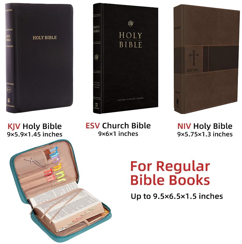 FINDCOZY Bible Cover for Women, Medium Carrying Case for Regular Bible - color: Turquoise, size: Medium
