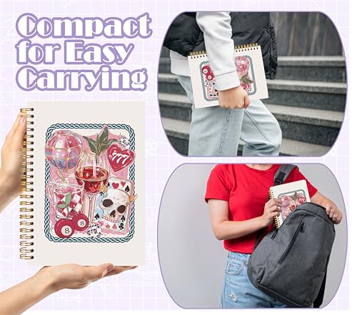 Welshower Coquette Funky Y2K Gothic Skull Spiral Notebook Journal, Gifts for Casino Lovers, Pink Preppy Journal for Women, Lucky 8 Ball Cherry Notebook, 5.5x8.3 Inch - color: Gothic Notebook 02