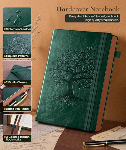PAIBAS Lined Journal Notebook with 300 Page Numbered Pages, Vintage Leather - color: Green, size: A5 (5.8in x 8.3in)