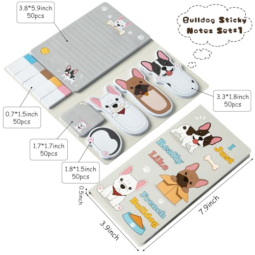 Xqumoi I Just Really Like French Bulldog Sticky Notes Set, 550 Sheets, Cartoon Bulldog Self-Stick Notes Pads Animal Divider Tabs Bundle Writing Memo Pads Page Marker Back to School Office Supplies - color: 1pack-bulldog
