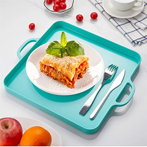 Square Serving Trays with Handles Melamine Turquoise 12.5x12.5 Inch Spill Proof Kitchen Eating Trays Set of 2 for Cafeteria Cafe Food Appeizer Dessert Snack Dinner Lunch Breakfast,TR13-02 - color: Turquoise