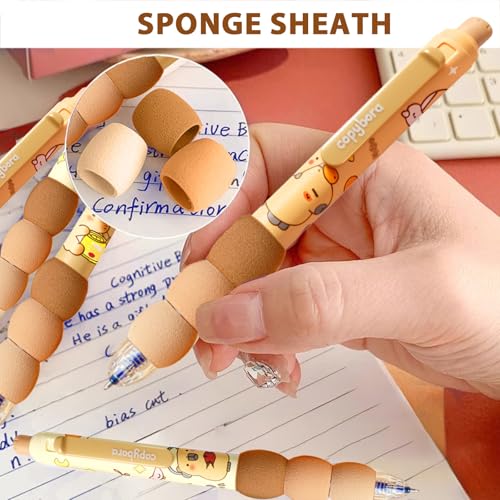 4Pcs Cute Capybara Erasable Retractable Pens-Erasable Gel Ink Pens,0.5mm Fine Point Black Ink,4Pcs 0.5mm Cute Capybara Mechanical Pencils,Lead Refills,Erasers,for Office School Supplies Women Men - style: capybara（foam cover）