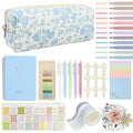 Bible Study Supplies Journaling Kit with Pen Cas, Tabs, Notebook and No Bleed Highlighter, Aesthetic Book Annotation Kit, Christian Gifts for Women Grils Friends（Blue Flower） - color: Blue Flower