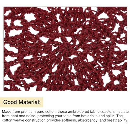 uxcell Fabric Coasters, 8pcs 4" - Cotton Woven Crochet Doilies, Lace Embroidery Cup Mat with Floral Pattern for Wedding Party Decoration (Claret) - color: Claret