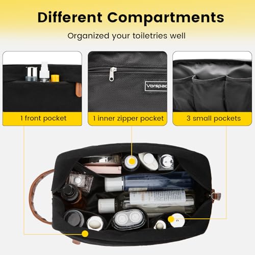 Vorspack Travel Toiletry Bag - Hanging Toiletry Bag for Men Water Resistant Canvas Shaving Bag with Large Capacity for Travel - Black (Pack of 2) - color: Black, size: Medium (Pack of 2)