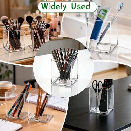 AZUREAL 4 Pack Clear Acrylic Pen Holder Cup, Clear Makeup Brush Holder, Thickened Acrylic Desktop Stationery Organizer for Office, School, and Home Storage