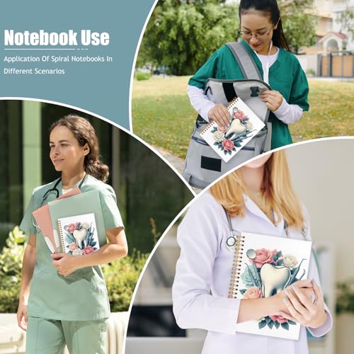 WUCHJ Dentist Gifts Notebook, Dental Hygienist Assistant Gifts Journal, Floral Tooth Spiral Notebook Journal for Note Taking, Dentist Office Supplies, 5.5x8.3 Inch - color: Dentist and dentist tools flowers