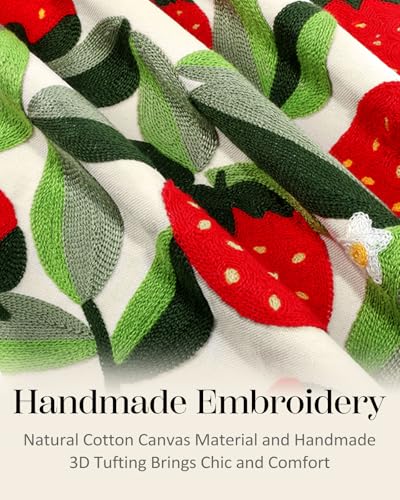Embroidered Throw Pillow Cover, 20x20 Inch, Strawberry Leaves - color: Leaf Strawberry, size: 20" x 20" (Pack of 1)