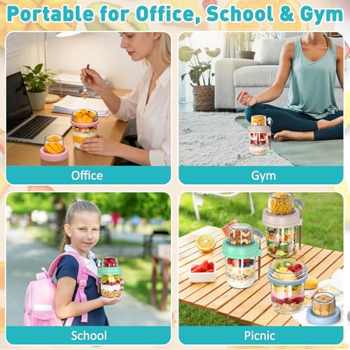 4 Pack 20 oz Overnight Oats Containers with Lids and Spoons, Glass