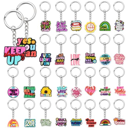 Cute Keychains Bulk, Keychain Charms Key Chain Trinkets Backpack Charms Accessories Keyring for Classroom Prizes - color: Phrase-30p