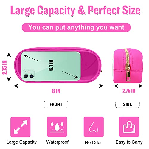 Nylon Small Clear Makeup Bag Slim Pencil Pouch, Cute Pencil Case Makeup Bag Preppy Cosmetic Zipper Pouch for Purse,Travel PVC Toiletry Bag Clutch Coin Pouch Makeup Organizer for Women Girls(Hot Pink) - color: Hot Pink-Clear, size: Slim