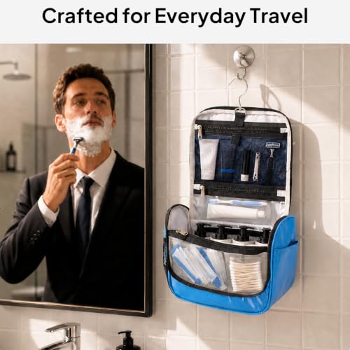 Travel Toiletry Bag for Women & Men, Waterproof Hanging Makeup Organizer - color: Blue
