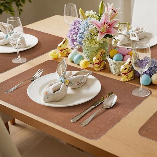 Vinyl Placemats Set of 4-12x17 Inch - Heat Resistant Washable Place Mats Waterproof Non-Slip Wipeable Table Mats for Dining Table Decor, Indoor/Outdoor Plastic Mat - color: Brown